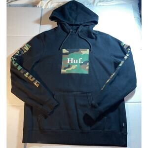 Huf CAMO BOX LOGO Black Camo Cotton Blend Pocket Men's Pullover Hoodie